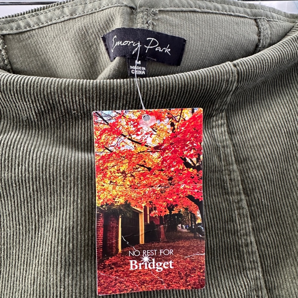 Emory Park Olive Green Corduroy Mini Skirt Slit Fall Casual Chic | NWT Size M - Picture 11 of 11